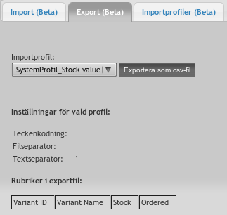 6.13. IMPORT - EXPORT 30 juni 2015 6.13.2 Export Exportfunktionen kommer du åt under Sortiment -> Import-Export och sedan fliken export.
