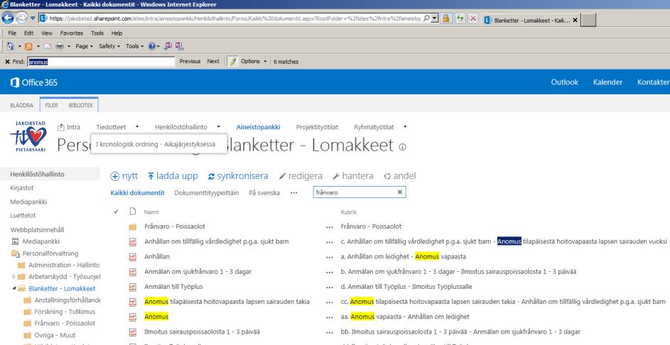 Klicka på rubrik för att öppna dokument I texten under rubriken visas lite text från dokumentet samt arkiveringsplats.
