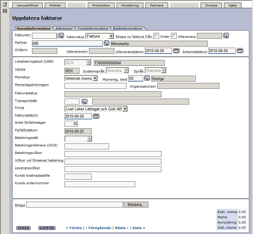 Senast Uppdaterad: 10-11-12 Exder Fristående Svefaktura Sida 10 av 20 En del information hämtas nu automatiskt och ni kan fylla i övrig önskad information.