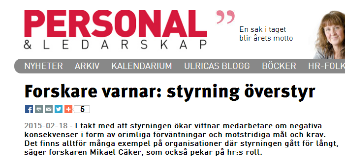 Personal och Ledarskap 26 februari 2015 Utmaning Ökad styrning allt är lika viktigt!