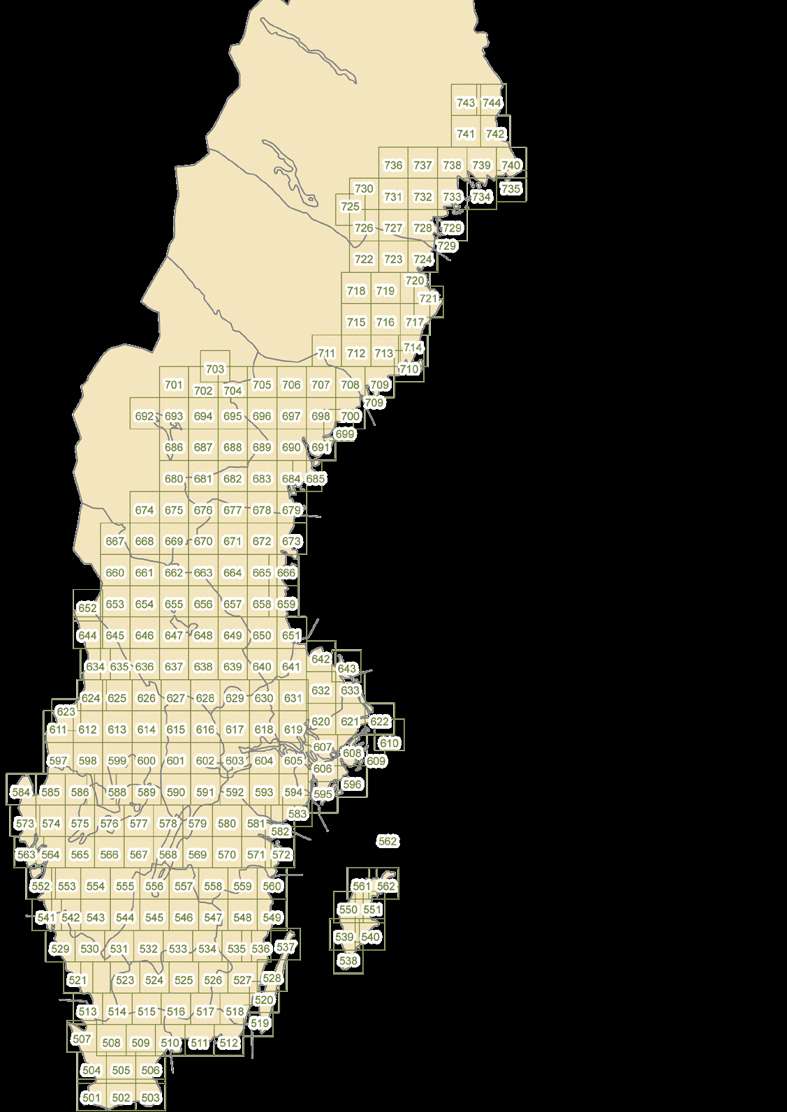 terrängkartan / 2015 Terrängkartan omfattar 244 blad Terrängkartan trycks i skala 1:50 000 med