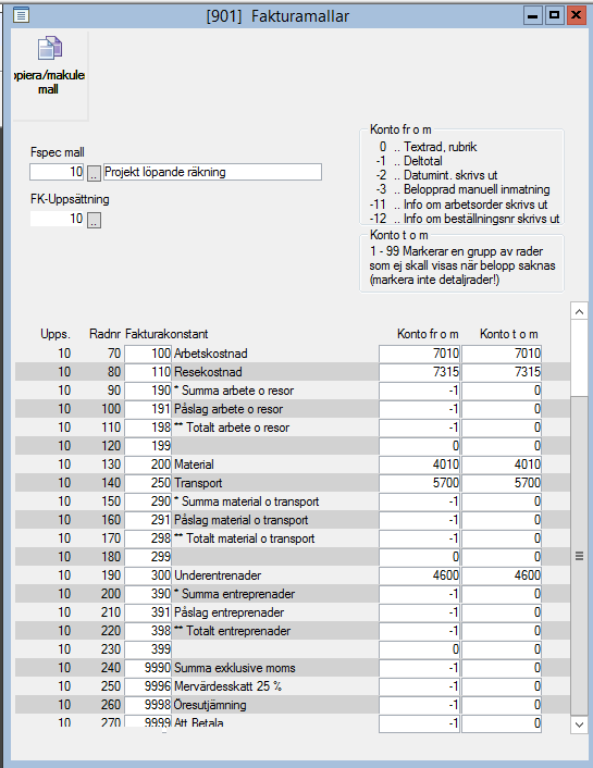 rad kommer texten endast att hämtas från text nr 2. Anges text nr 1 kommer textfältet att bli blankt.