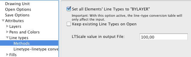 Med Keep existing Line Types on Open menas att om en linjetyp finns i både ArchiCAD och den dwg-filen som skall mergas/refas, behålls ArchiCADs linjetyp.