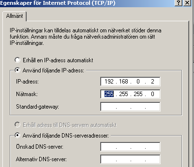 RemoteRig RRC-1258, Koppla ihop lokalt...2/3 forts... Ibland fungerar inte detta med datorn ändå, kolla med hjälp av Kommandotolken och ipconfig/all, där ser du vad PC:n har för adress.