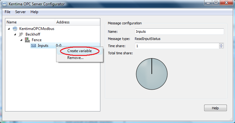 Modbus OPC Server Modbus OPC Server Integration med Ethiris Figur 4.6 Lägg till digitalt ingångsmeddelande. Ytterligare en nod dyker upp, Default Message 0-0.