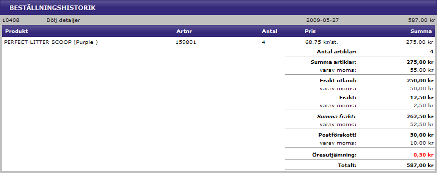 Info Klickar man på Info så visas detaljerad information om