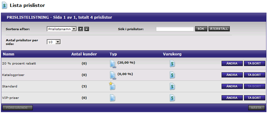 Prislistor Denna modul ingår inte som standard i Jetshop. För att aktivera denna modul skall ni ta kontakt med vår säljavdelning eller vår support (tel. 031-712 70 10 eller support@jetshop.se).