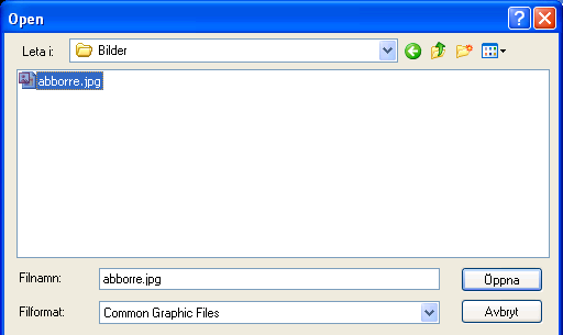 Senast uppdaterat: 09-10-05 Exder Market sida 18 av 60 Välj File -> Open och leta upp bilden