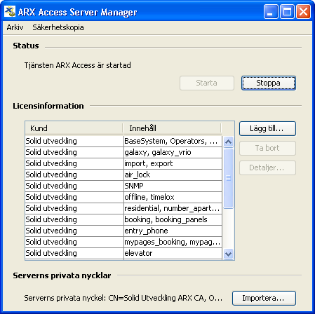 ARX Server Manager Om ARX Server Manager Innan ARX klientprogram kan köras måste ARX Server Manager konfigureras.