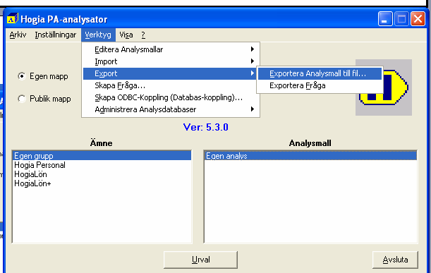 6 Importera/export av analysmall Import av analysmall