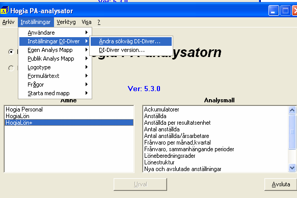 Efter installationen måste sökvägen till DI-Diver verifieras enl. nedan. Om egen DI-Diver installation finns sedan tidigare ange sökväg till denna.