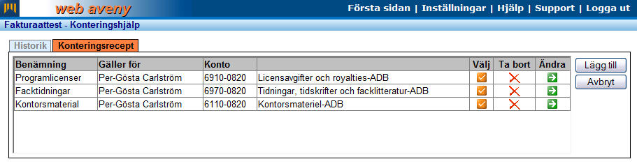 Programmet kontrollerar att attestanten är behörig att attestera på angivet konto. Om så inte är fallet visas ett felmeddelande.