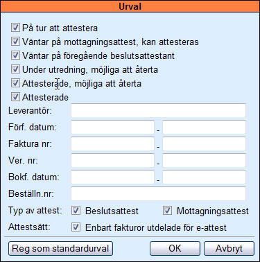 Alla attesterade fakturor läggs i Utkorgen och visas mot gul bakgrund på fakturaattestbilden.