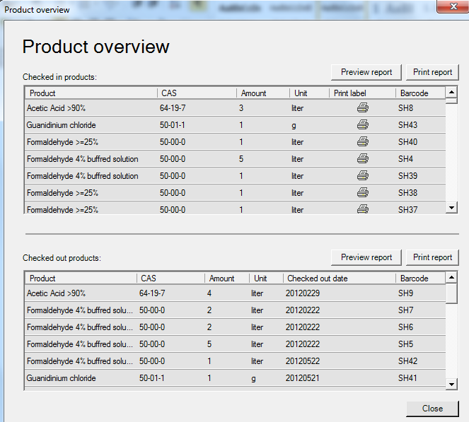 3.6 Product overview Funktionen listar de senaste in- och utcheckade förpackningarna.
