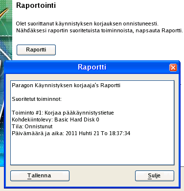 21 6. När processen är klar klickar du på knappen Rapport för att se en informativ sammanfattning. Programmet låter dig också lagra denna rapport.