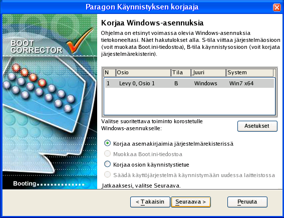 25 4. Välj den hittade Windowsinstallation du önskar och välj alternativet Korrigera