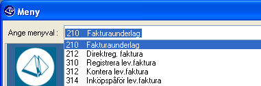 Ikonen Meny öppnar en meny där installerade grund- och tillvalsmoduler är tillgängliga. Menyn kan också aktiveras med hjälp av kortkommandot Ctrl+F5 från skrivbordet samt från alla rutiner.