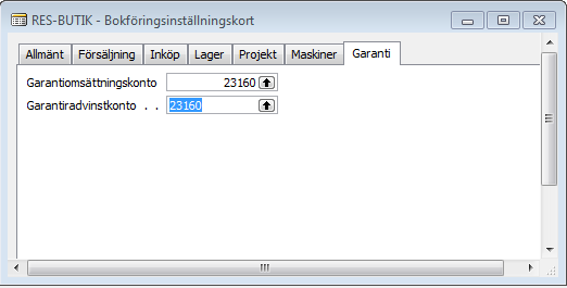 Bokföringsuppsättning Den andel av omsättningen som utgör garantiandelen bokförs på omsättningskonto för garanti. Varukostnad omkonteras inte.