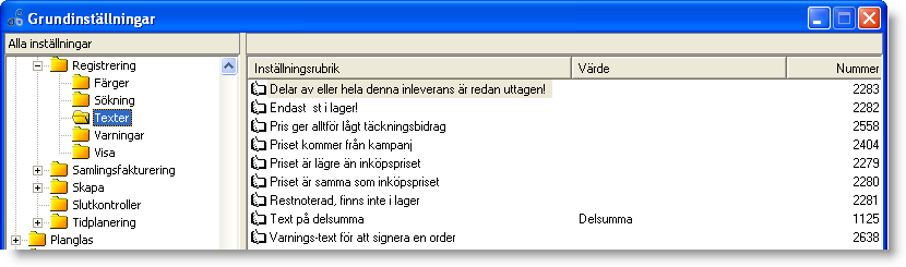 Registrering, färger Med dessa inställningar kan du ange olika bakgrundsfärger för antal och pris i orderregistreringen.