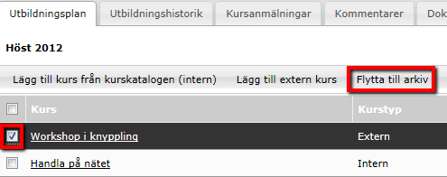 4. Utbildningens status ändras till Avslutad i planeringen och en ny post skapas i fliken Utbildningshistorik. 6.2.5.