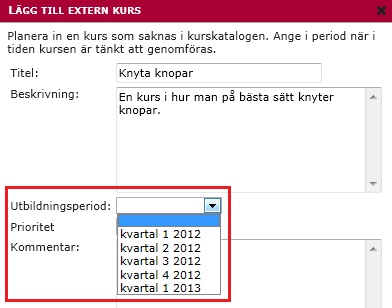 2. Lägg in valfri beskrivning (synlig på chefens sida för planeringsstatus) 3. Lägg in start- och slutdatum. Slutdatum kommer att ge deadline för när planeringarna ska vara avslutade.