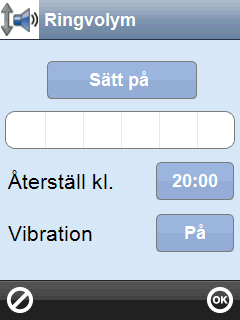 2.6 Justera ringvolym och vibration För att justera ringvolymen eller sätta på/stänga av vibration går man till Telefonmenyn och väljer Ringvolym.