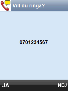 2.2.2 Ringa nytt nummer Man väljer Nytt nummer i kontaktlistan och trycker på Nästa. Nu får man skriva in telefonnumret och sedan trycka på OK.