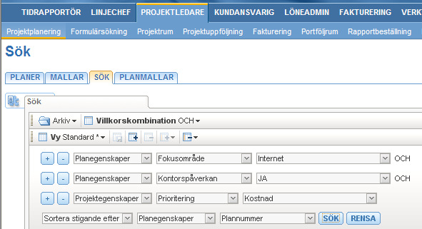 Portföljhantering I portföljrummet har en sökfunktion implementerats.