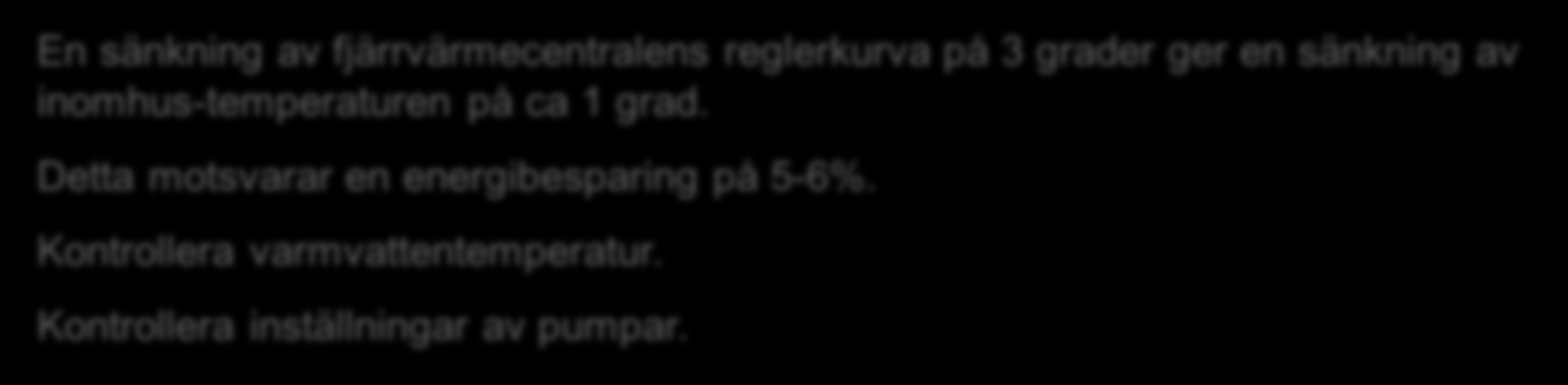 Råd för bostadsrättsföreningar En sänkning av fjärrvärmecentralens reglerkurva på 3 grader ger en sänkning av