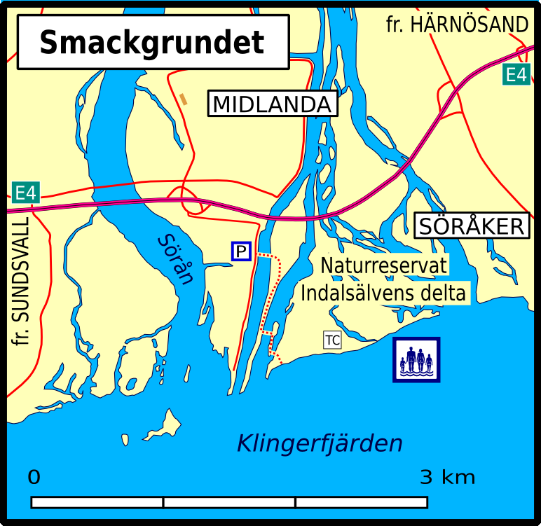 KRAMFORS Smackgrundet I Indalsälvens delta, söder om flygplatsen. Avfart Naturreservat.