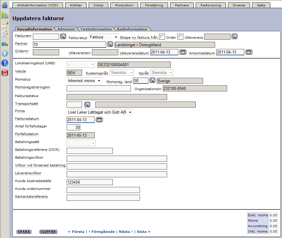 Senast Uppdaterad: 11-04-10 Exder LT i Östergötland efaktura Sida 9 av 18 En del information hämtas nu automatiskt och ni kan fylla i övrig önskad information.