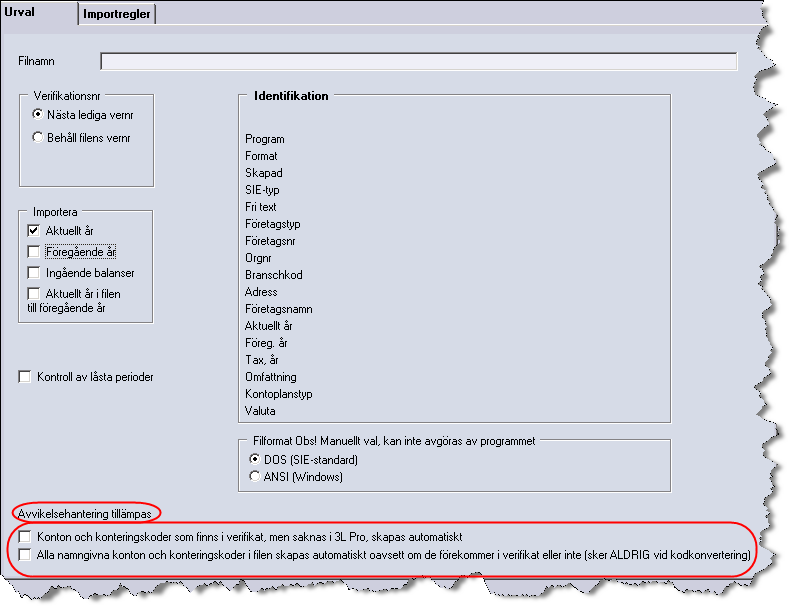 Avvikelsehantering vid inläsning av SIE4-fil Även den manuella importen av SIE4 är kompletterad med möjligheten att hantera avvikelse i ett gränssnitt innan redovisningen skapas.