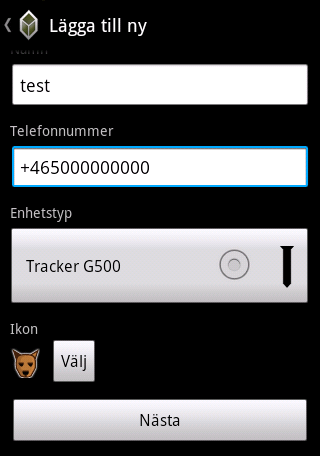 Lägg till en ny GPS enhet Ge namnet på hunden och fortsätta med en av följande två: 1. ange eller skanna IMEI kod 2. välj nästa och fortsätt med manuell registrering 1. 2. Skriv in det namn på hunden som du vill använda i programmet.