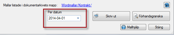 I layout skriver vi B2C01 Kontrakt DATUM VID UTSKRIFT AV HYRESKONTRAKT Då hyreskontrakt skrivs ut finns nu ett datum.