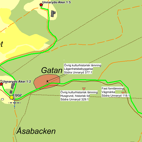 28 Lägenhetsbebyggelse Södra Unnaryd 377:1 Övrig kulturhistorisk lämning 29 Vägmärke Södra Unnaryd 118:1 Fast fornlämning 28: Ledningen