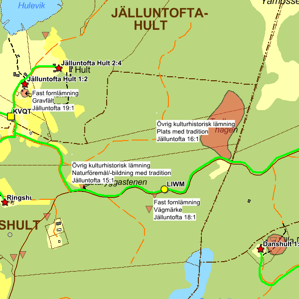 51 Plats med tradition Jälluntofta 16:1 Övrig kulturhistorisk lämning 52 Vägmärke Jälluntofta 18:1 Fast fornlämning 53 Naturföremål/-bildning med tradition Jälluntofta 15:1 Övrig kulturhistorisk