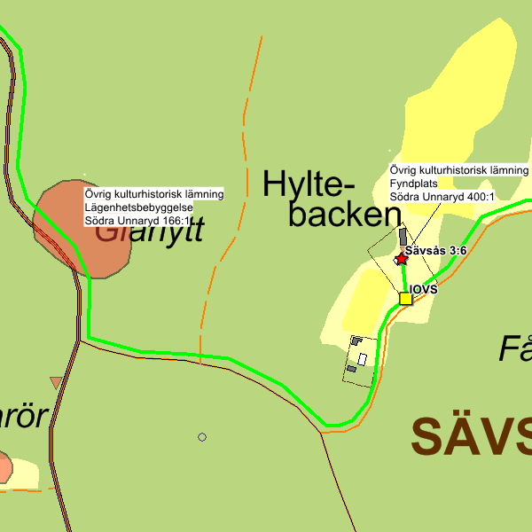 66 Lägenhetsbebyggelse Södra Unnaryd 166:1 Övrig kulturhistorisk lämning 67 Fyndplats Södra Unnaryd 400:1