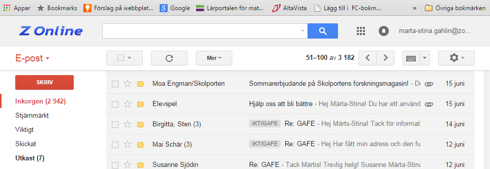 Google E-post I Google Apps for Education (GAFE) ingår motsvarande Googles G-mail som e-postprogram.