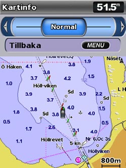 Riktning ändrar kartvisningens perspektiv. Norr upp ställer in kartvisningens överdel i nordlig riktning. Rak kurs ställer in kartvisningen på det aktuella spåret uppåt.