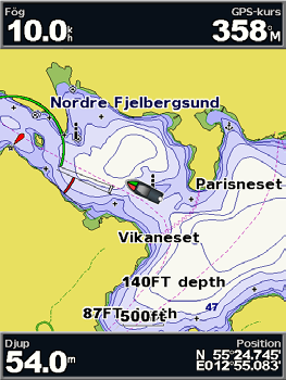 Den här vyn är användbar när du navigerar över besvärliga rev, under broar eller i kanaler och är dessutom användbar när du försöker identifiera infarter och utfarter i obekanta hamnar.