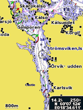 Använda sjökort För inställningar och alternativ rörande Helskärmsbild, Waypoints och spår, Andra farkoster och Inforutor, se Meny för navigationssjökort på sidan 9.