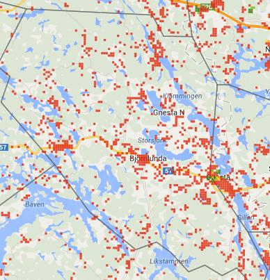 5.5 Gnesta 5.5.1 100 Mbit/s täckning Figur 21 Täckningskarta över tillgång till 100