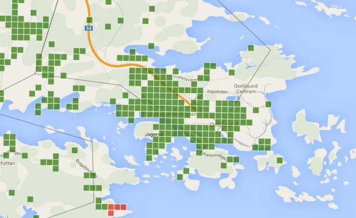 5.8.3 xdsl-täckning Figur 38 Täckningsgrad xdsl i Oxelösunds kommun