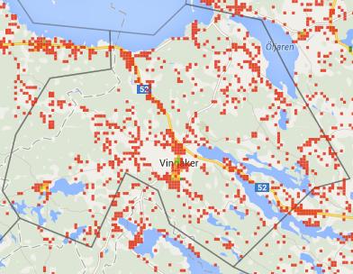 5.11 Vingåker 5.11.1 100 Mbit/s täckning Figur 51 Täckningskarta över tillgång till