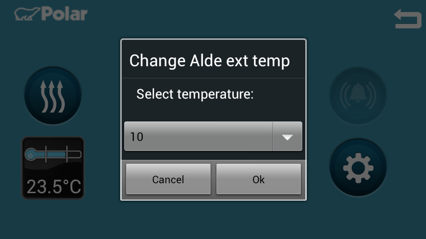 Tryck på Temperatur-knappen (18) och höj eller sänk värmen med pilen (19). OBS!