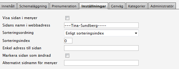 Symboler i trädstrukturen Efter de flesta sidor i trädstrukturen visas en symbol för att tydligöra olika inställningar på sidan.