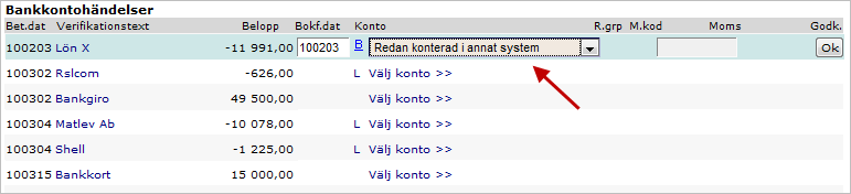 Bokför löneutbetalningen När lönen betalas ut från bankkontot syns det som en bankkontohändelse i e-bokföringen under Bokföring-Konteringar-Autokontering.