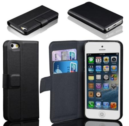 Conveniente iphone 5 Stand & Wallet Slim Mycket fint och slitstarkt läderfodral till iphone 5 som även fungerar som en enkel plånbok med fack för kreditkort mm.