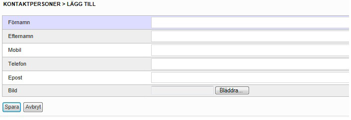 9. Kontaktpersoner Under Kontaktpersoner finns följande funktioner: 9.1 Lägg till För att lägga till en kontaktperson, klicka på knappen Lägg till.