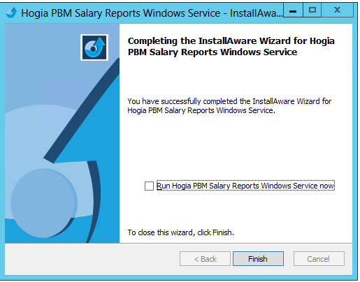 Hogia HR Webb produkter 14.2 23 (37) Installationen av Salary Reports Windows Service är nu klar.